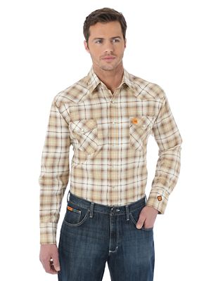 Wrangler® 20X® Fire Resistant Long Sleeve Spread Collar Plaid Shirt ...
