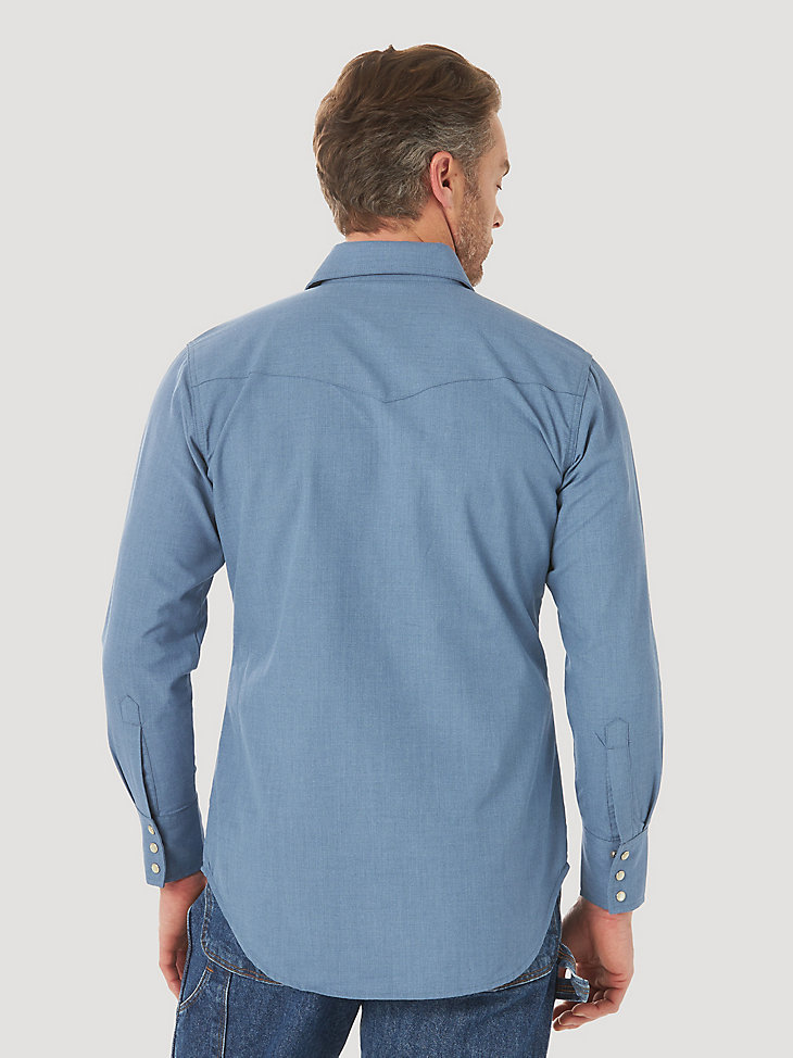 Men's Wrangler® FR Flame Resistant Long Sleeve Western Snap Solid Shirt in Blue alternative view