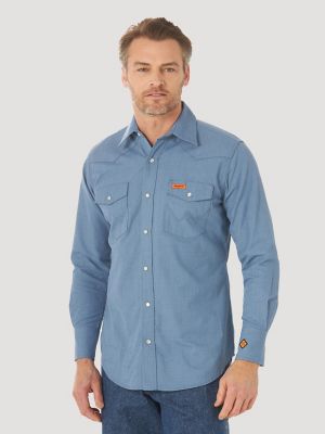 Blue wrangler hot sale shirt