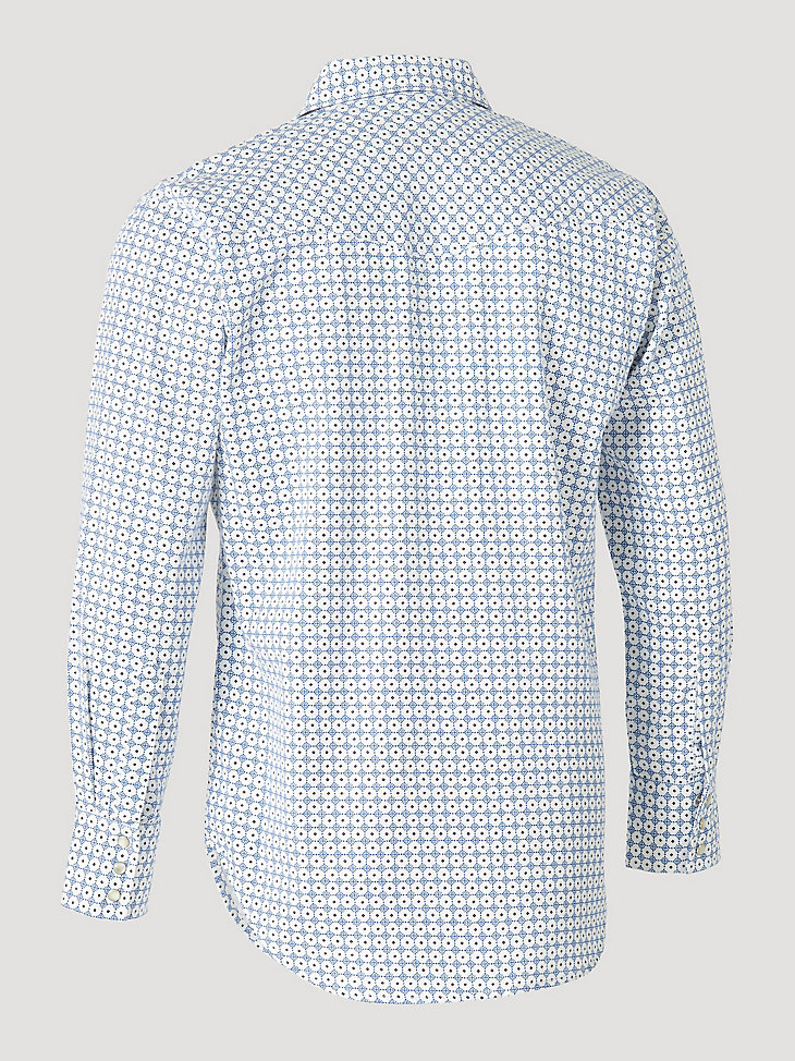 Men's Wrangler® FR Flame Resistant Long Sleeve Western Snap Print Shirt in White/Blue alternative view