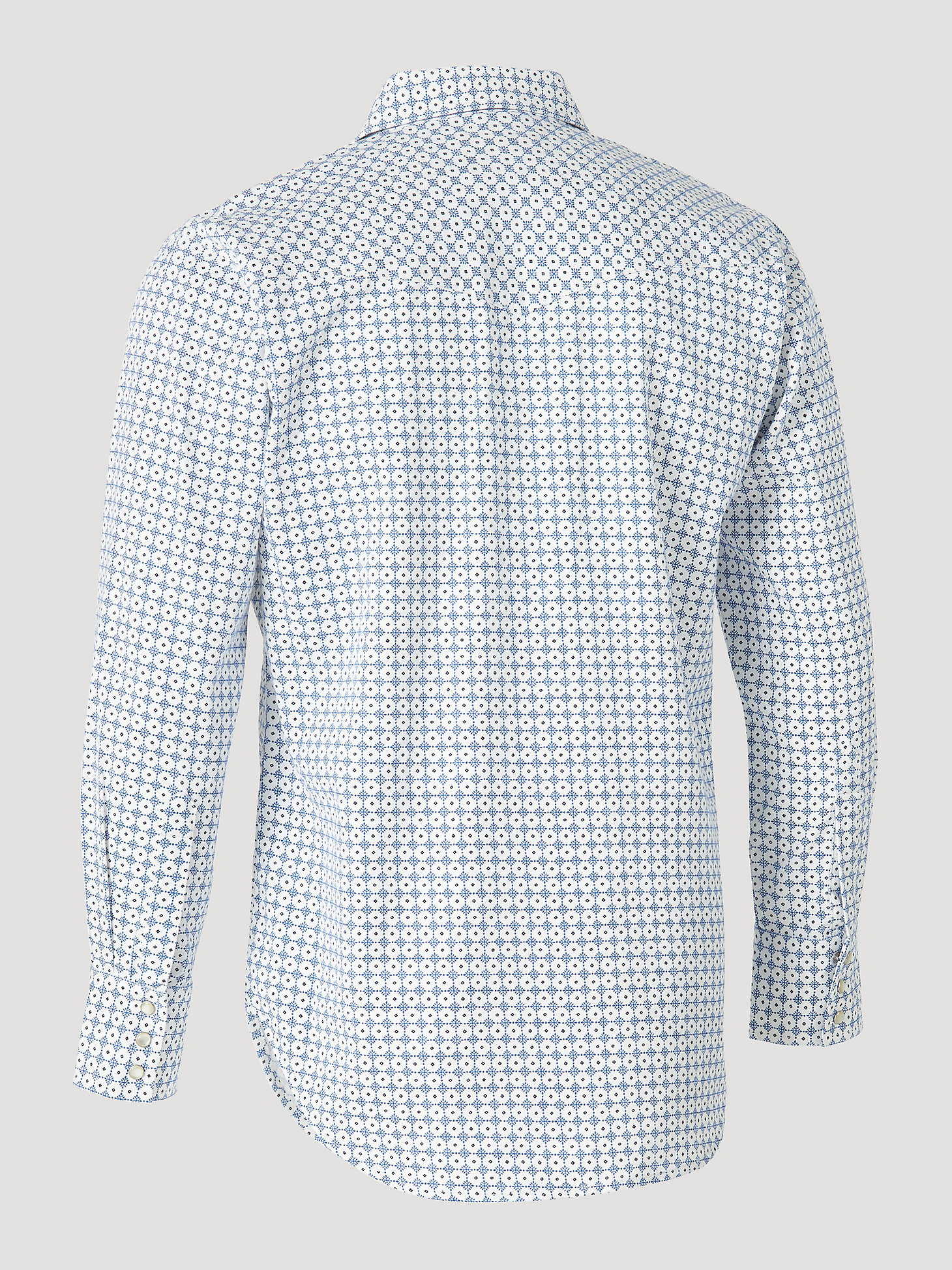 Men's Wrangler® FR Flame Resistant Long Sleeve Western Snap Print Shirt in White/Blue alternative view 1