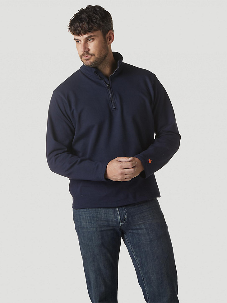 Wrangler® FR Flame Resistant Long Sleeve Quarter-Zip Fleece Pullover in Navy alternative view