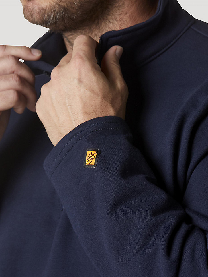Wrangler® FR Flame Resistant Long Sleeve Quarter-Zip Fleece Pullover in Navy alternative view 4