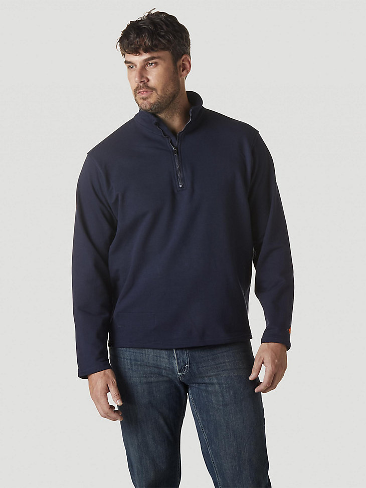 Wrangler® FR Flame Resistant Long Sleeve Quarter-Zip Fleece Pullover in Navy main view