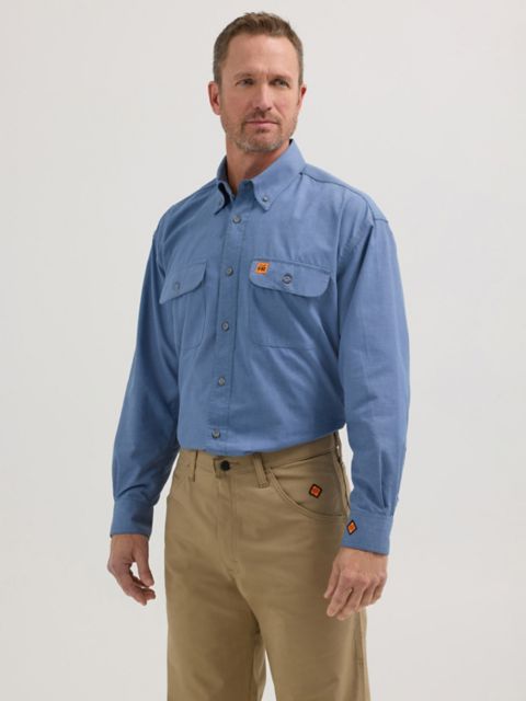 Мужские рубашки Wrangler FR Flame-Resistant Riggs Flap Pocket Solid Work Shirt