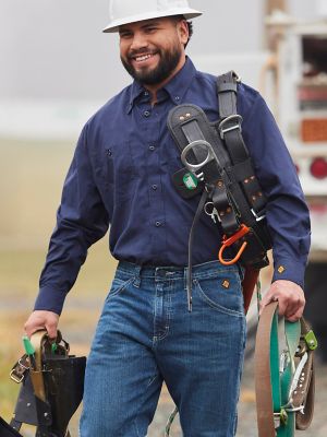 Wrangler® FR Flame-Resistant Riggs Twill Solid Work Shirt in Navy