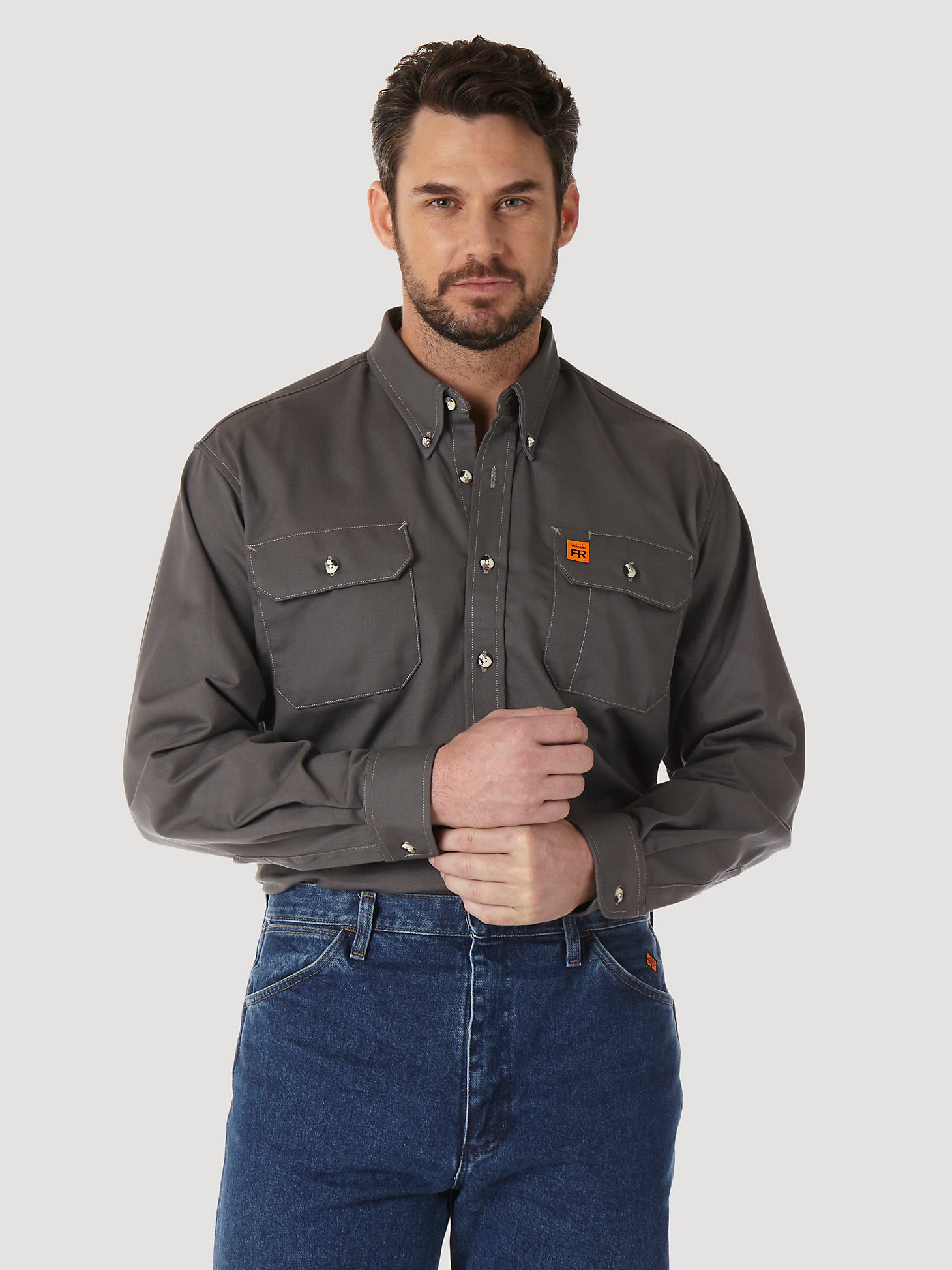 Wrangler® RIGGS Workwear® FR Flame Resistant Work Shirt in Slate Grey main view