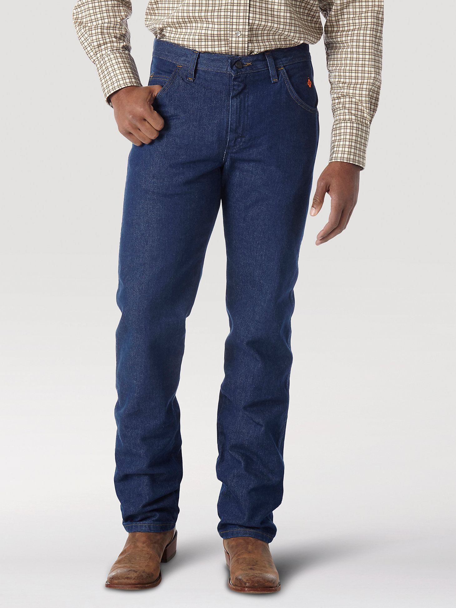 Men's Wrangler® FR Flame Resistant Regular Fit Lightweight Denim Jean in Prewash main view