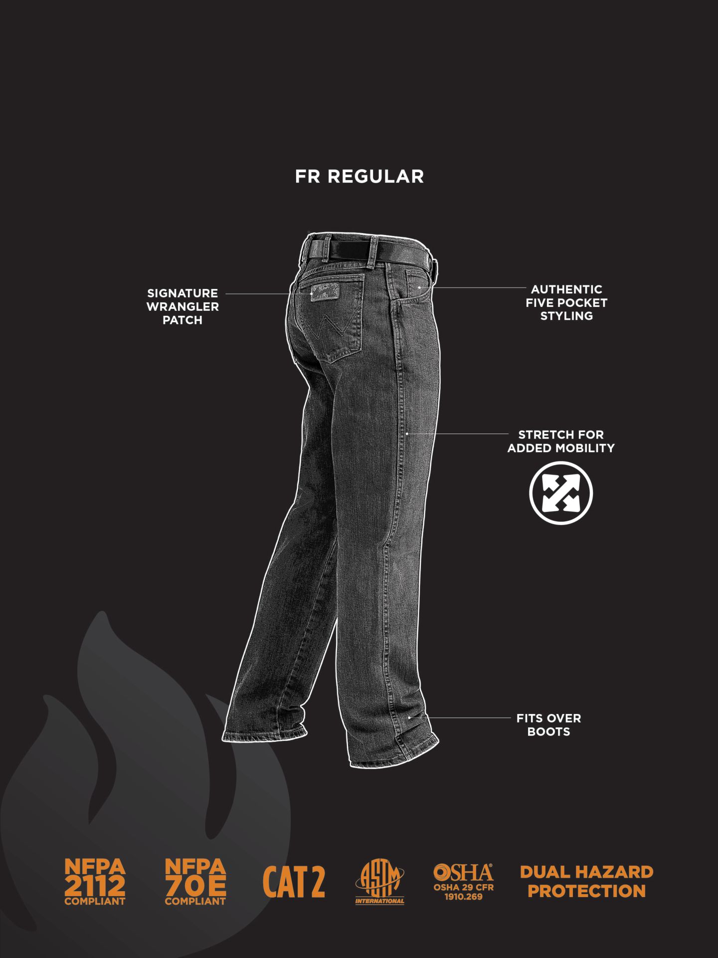 Джинсы Wrangler FR Flame-Resistant Advanced Comfort Regular Fit Jean, цвет: Dark Tint — фото 9