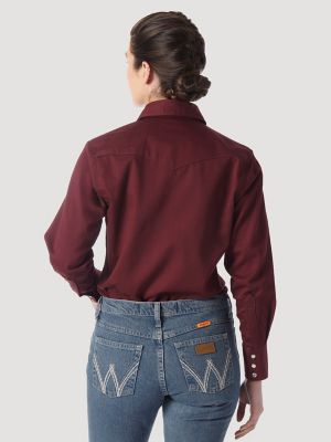 Wrangler Wmns FR Flame Resistant LS Qtr Zip Pullover Hot Sauce Size S