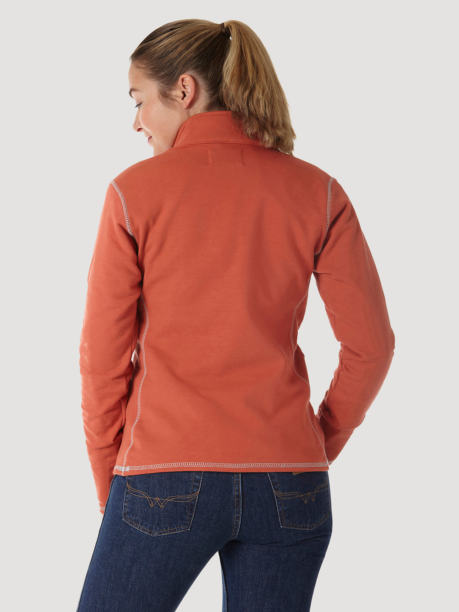 Women's Wrangler® Flame Resistant Long Sleeve Quarter-Zip Pullover in Hot Sauce alternative view 3