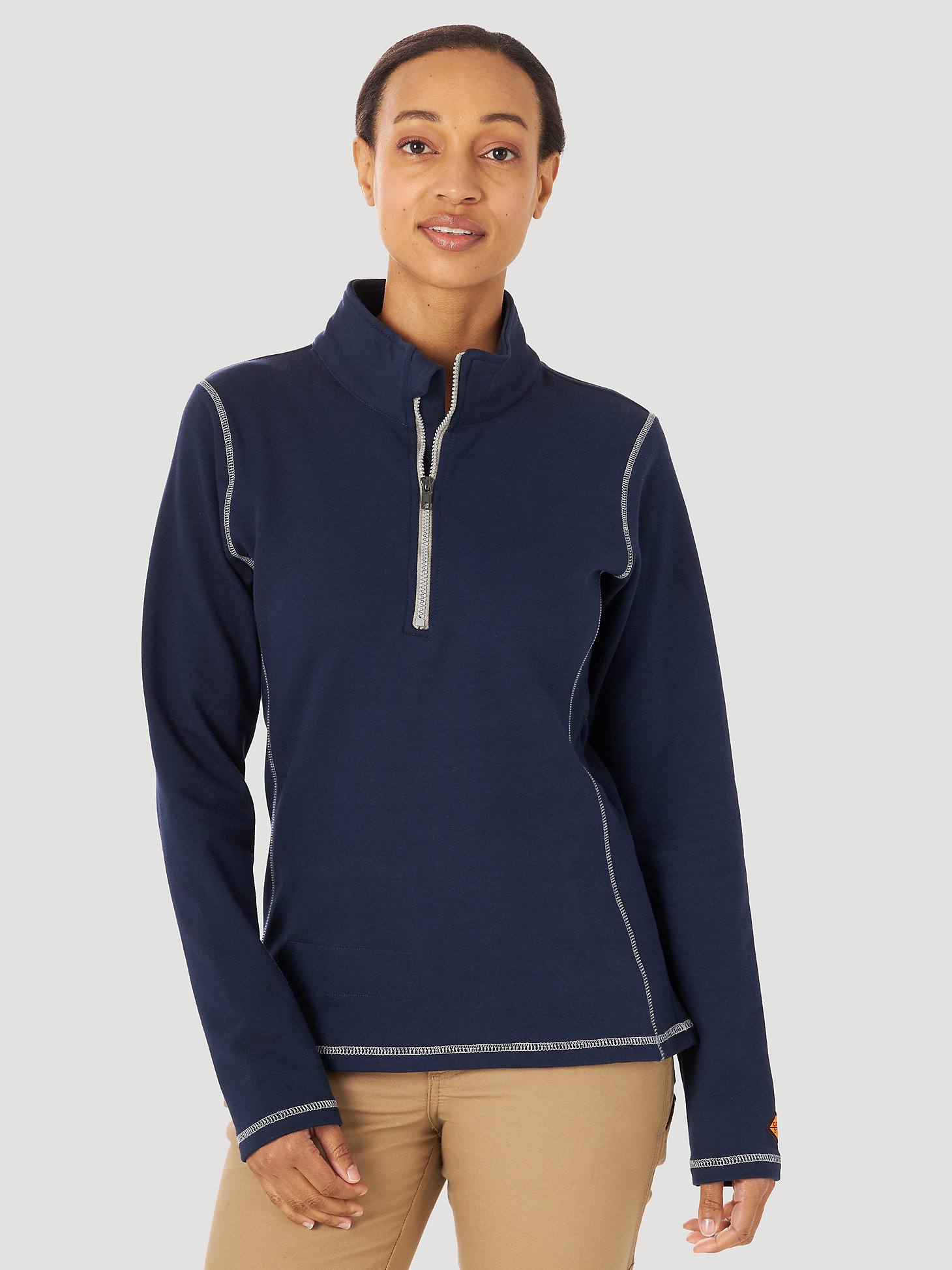 Women's Wrangler® Flame Resistant Long Sleeve Quarter-Zip Pullover in Navy main view