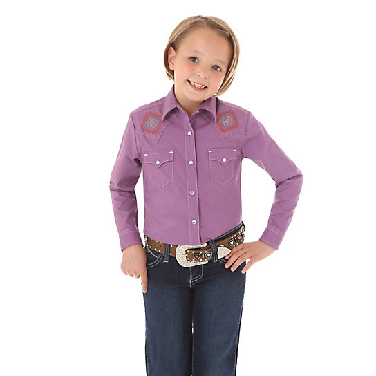 Girl's Rock 47® by Wrangler® Long Sleeve Western Snap Shirt with ...