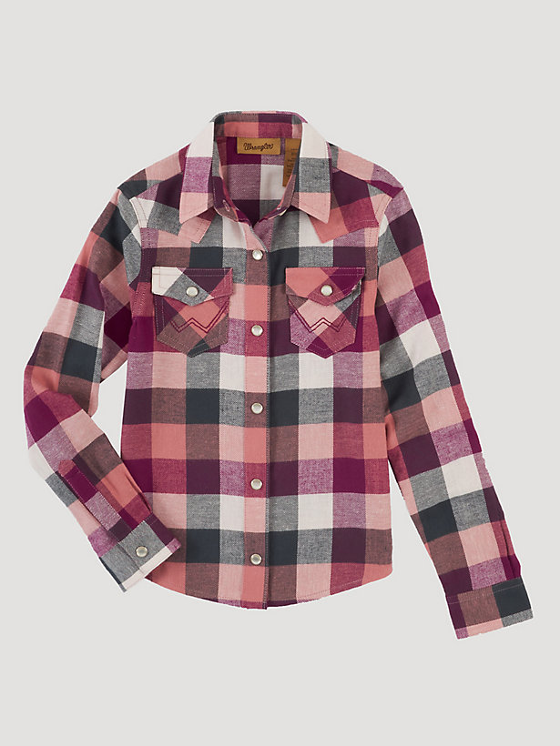 Girl's Long Sleeve Flannel Plaid Western Snap Shirt
