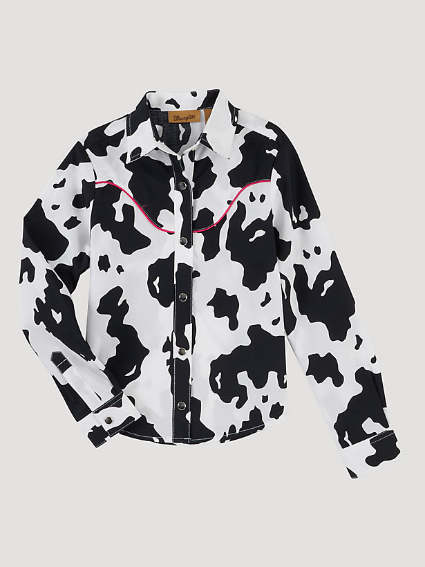 Girl's Long Sleeve Cow Print Western Snap Shirt