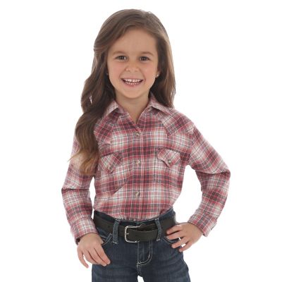Girl's Wrangler® Long Sleeve Flannel Plaid Button-Down Shirt | Wrangler®