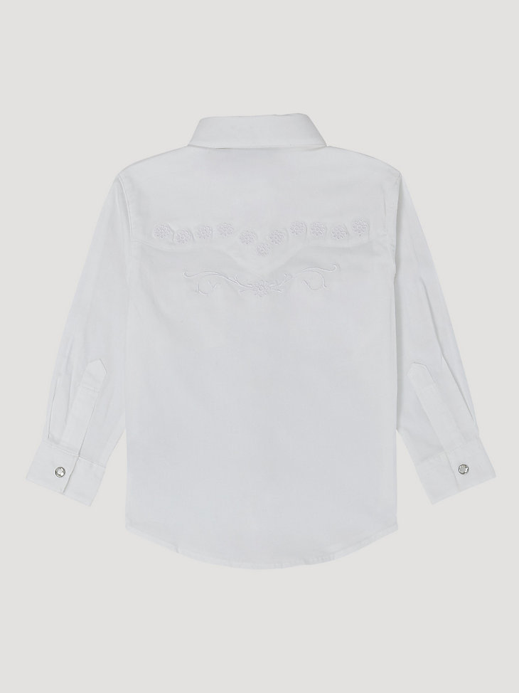 Girl’s Classic Long Sleeve Western Snap Shirt in White alternative view