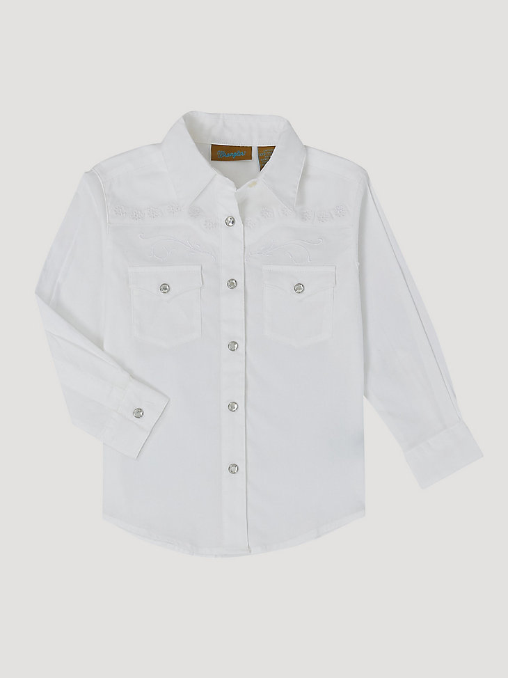 Girl’s Classic Long Sleeve Western Snap Shirt in White main view