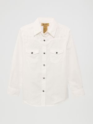Wrangler Kids' Girl's Classic Long Sleeve Western Snap Shirt In White