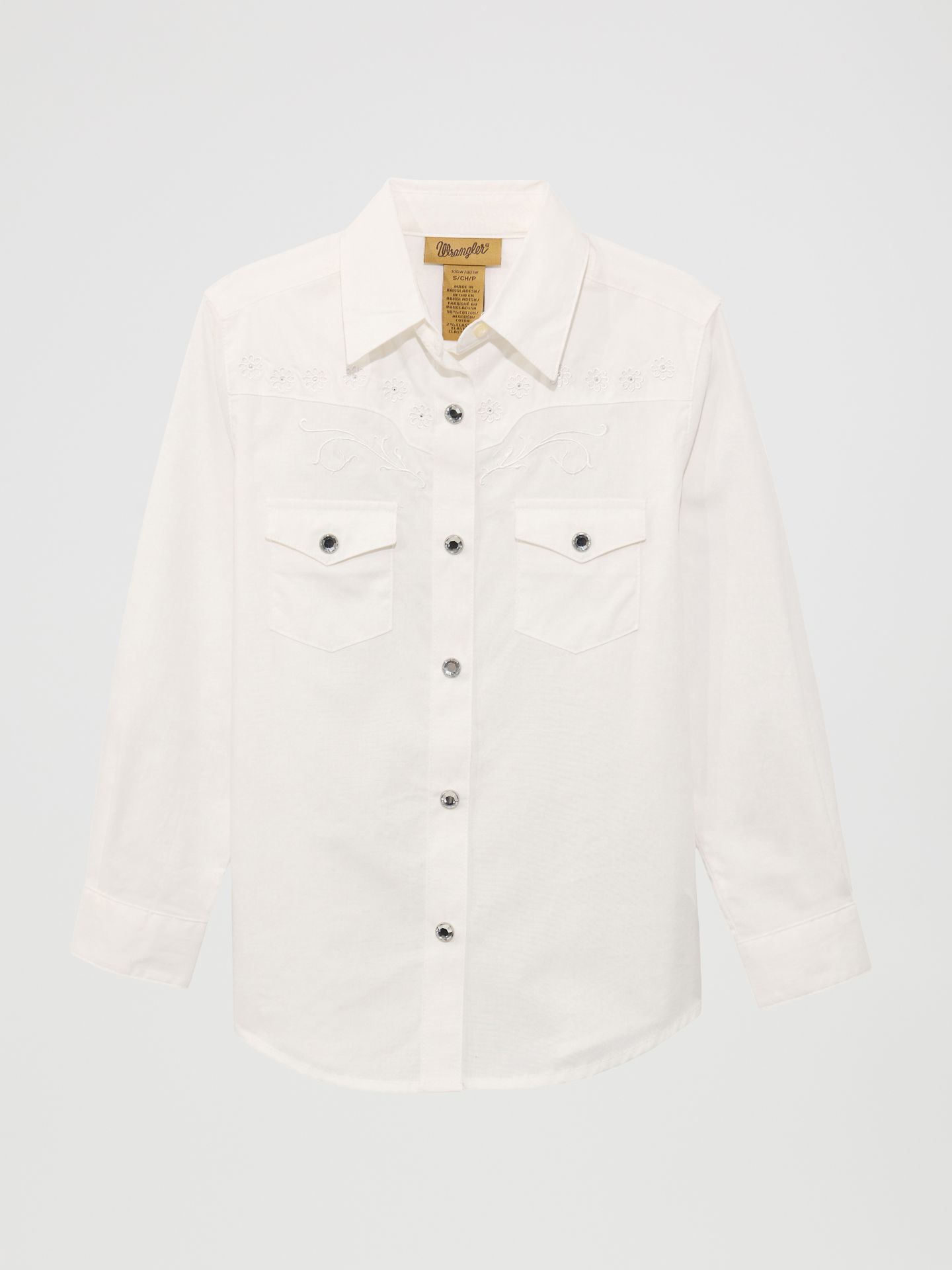 Рубашка Wrangler Classic Long Sleeve Western Snap для девочек, цвет: Белый — фото 1