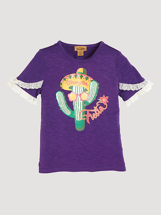 Girl's Short Sleeve Lace Trim Fiesta Cactus Graphic T-Shirt