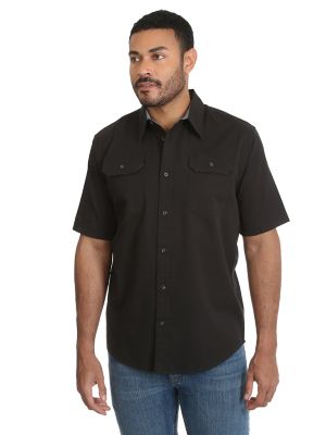 Wrangler® Solid Short Sleeve Twill/Chambray Spread Collar Shirt | Mens ...