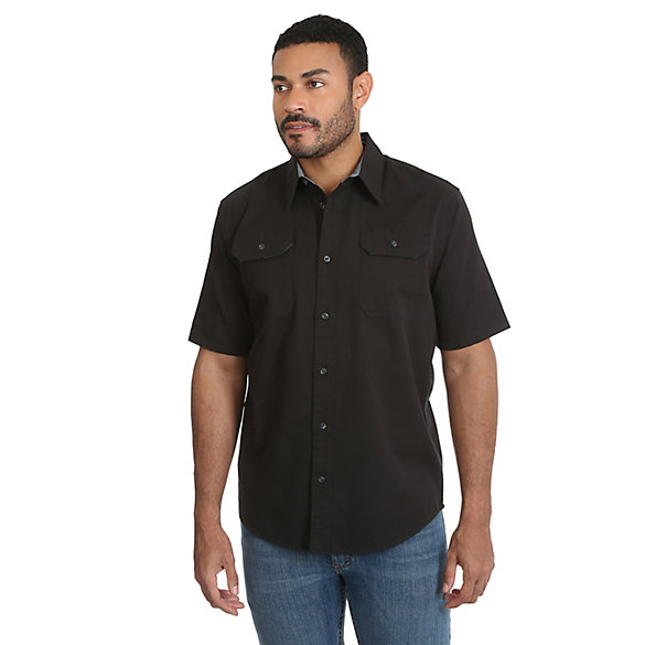 Wrangler® Solid Short Sleeve Twill/Chambray Spread Collar Shirt | Mens ...