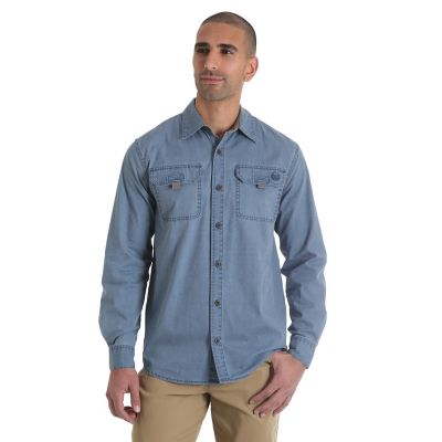Men's Long Sleeve Button Down Solid Canvas Shirt | Wrangler®