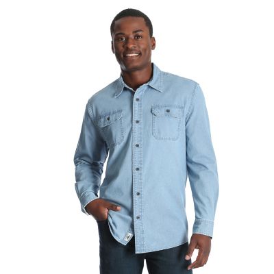 Men s Wrangler Long Sleeve Twill Denim Shirt