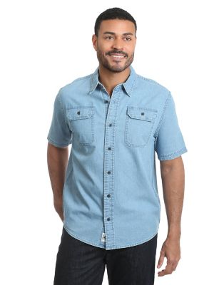 denim button down shirt short sleeve