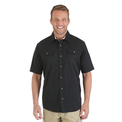 Wrangler® Solid Short Sleeve Twill/Chambray Spread Collar Shirt | Mens ...