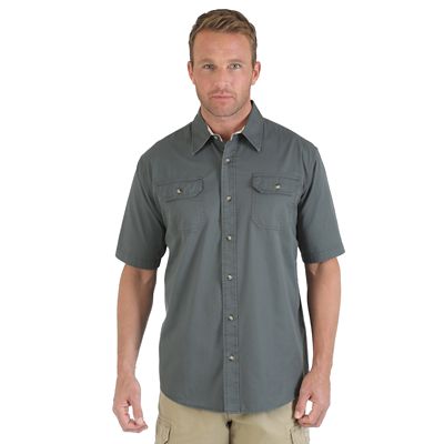Wrangler® Solid Short Sleeve Twill/Chambray Spread Collar Shirt Mens Shirts by Wrangler®