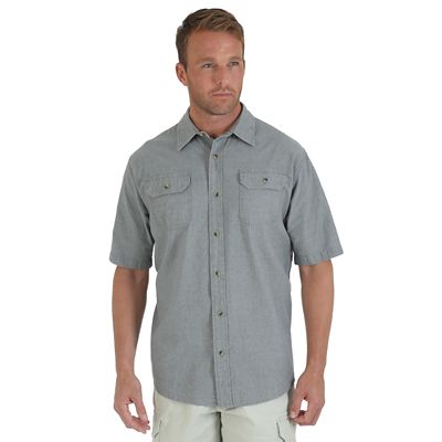 Wrangler® Solid Short Sleeve Twill/Chambray Spread Collar Shirt | Mens ...