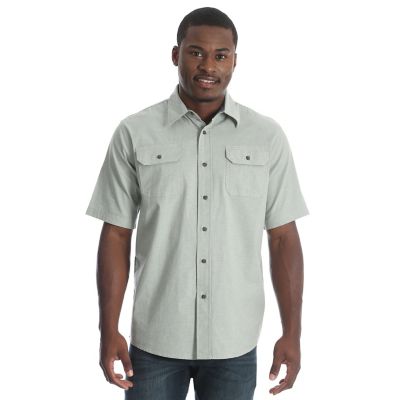 Wrangler® Solid Short Sleeve Twill/Chambray Spread Collar Shirt | Mens ...