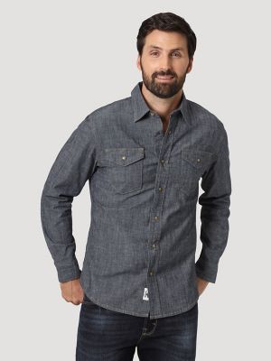 mens wrangler long sleeve denim shirt