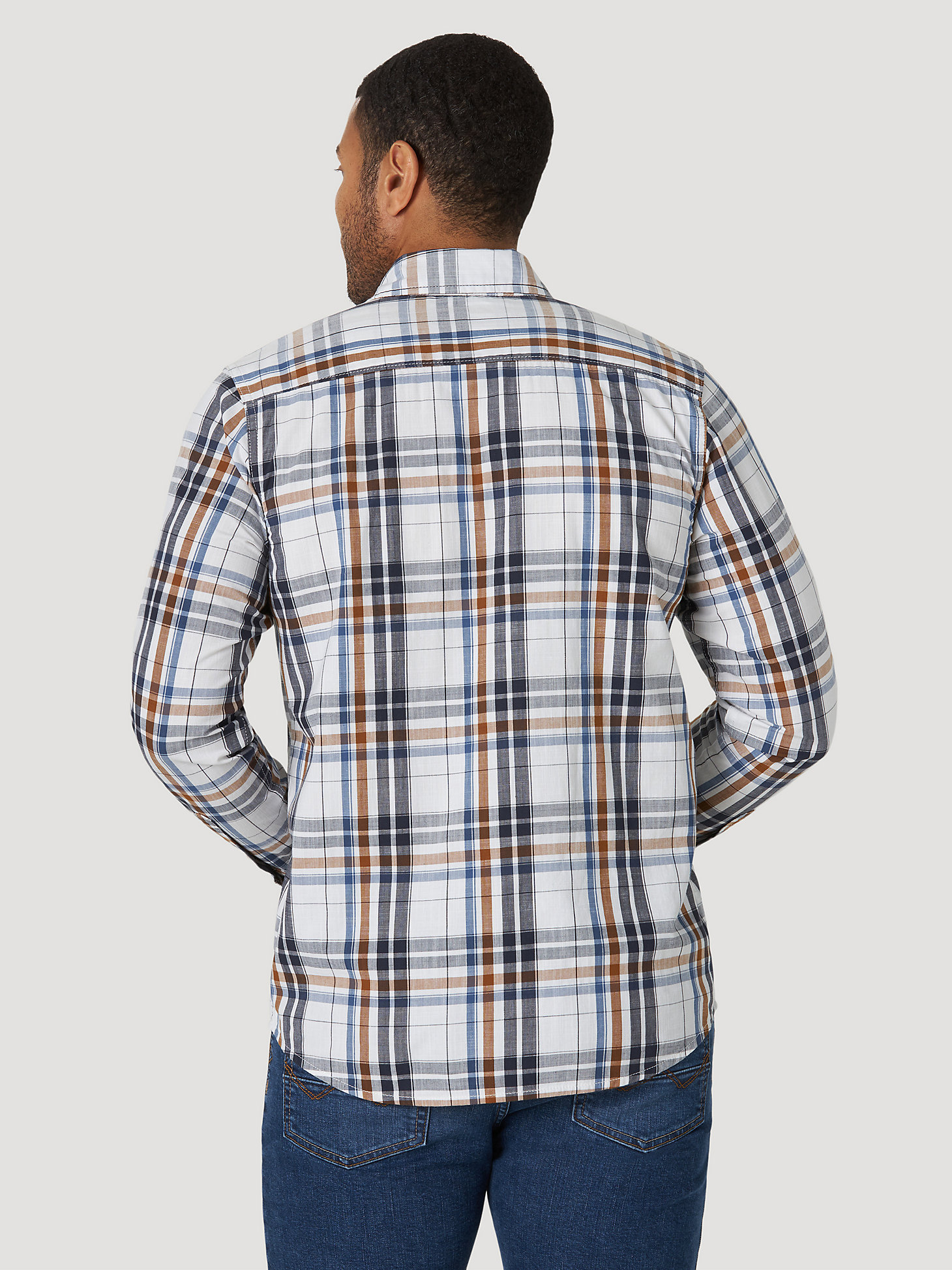 KLJR Men Casual Denim Button Up Plaid Printing Slim Long Sleeve Shirt Top