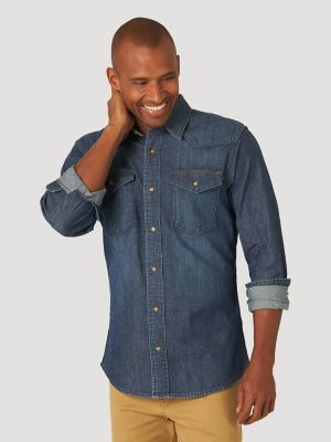 wrangler men's western denim shirt