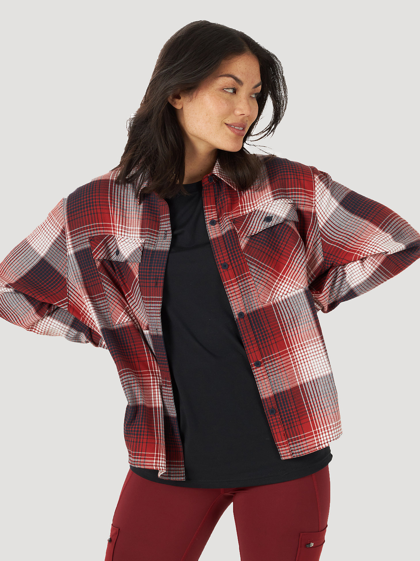 ATG By Wrangler™ Women's Relaxed Flannel Shirt in Dark Red alternative view 2