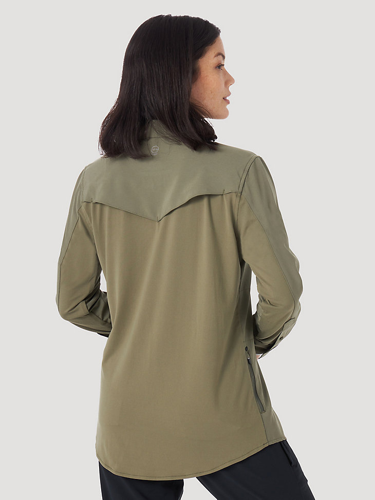 ATG by Wrangler™ Women's Mixed Material Shirt in Dusty Olive alternative view