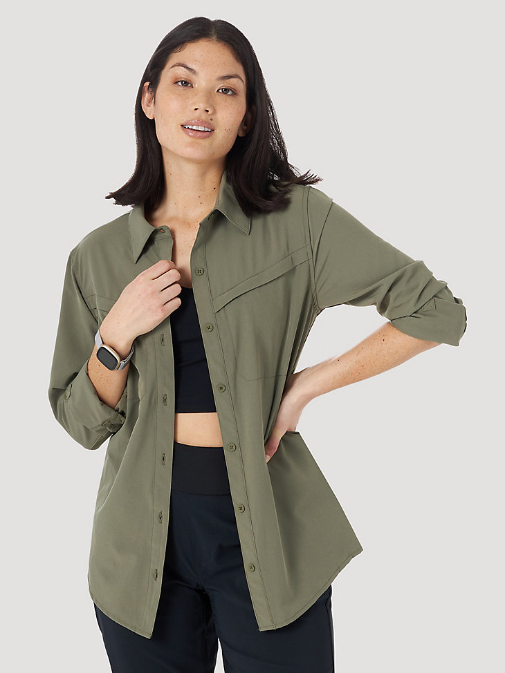 ATG by Wrangler™ Women's Mixed Material Shirt in Dusty Olive main view