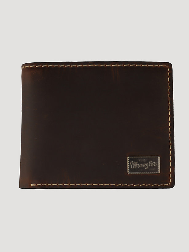 Men's Wrangler® Metal Patch Bi-fold Wallet in Cognac
