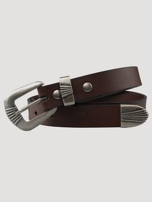 Women's Wrangler® Scallop 3 Piece Buckle Belt in Brown main view
