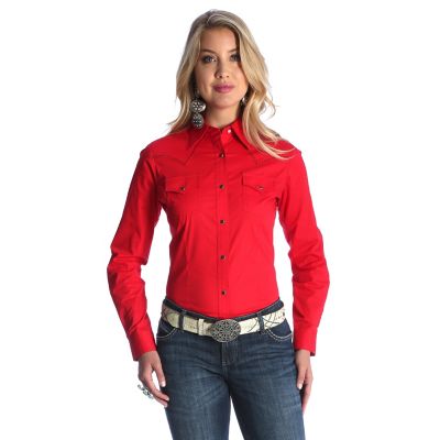 Women's Long Sleeve One Point Yokes with Embroidery Solid Top | Womens ...