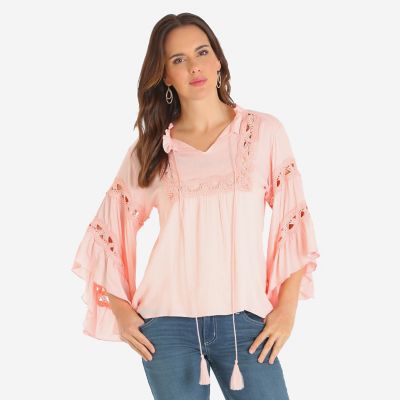 Women's Long Sleeve Tassel Neck Peasant Blouse | Womens Shirts by Wrangler®