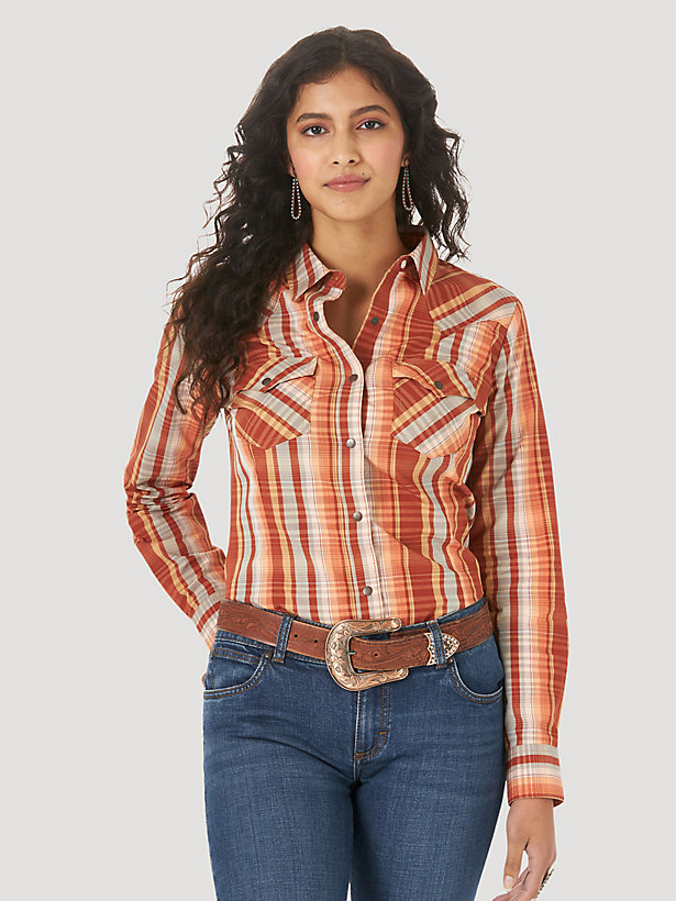 Women's Wrangler® Long Sleeve Pointed Yoke Western Snap Plaid Shirt