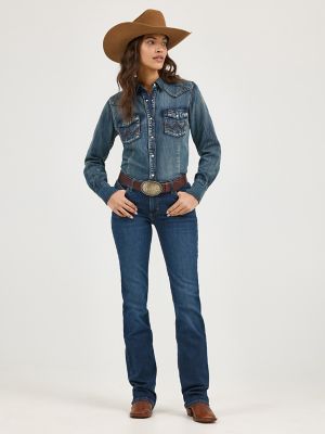 Women's Long Sleeve Western Snap Denim Top