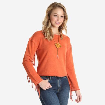 Women's Wrangler Retro® Long Sleeve French Terry Fringe Top Womens