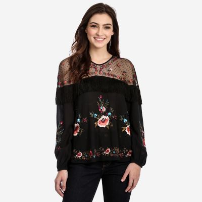 Women's Embroidered Mesh Bodice Top | Womens Shirts by Wrangler®