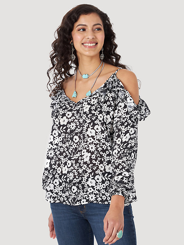Women's Wrangler Retro® Long Sleeve Cold Shoulder Floral Print Blouse