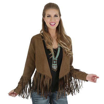 Wrangler® Premium Suede Jacket with Fringe at Sleeves and Bottom Hem ...